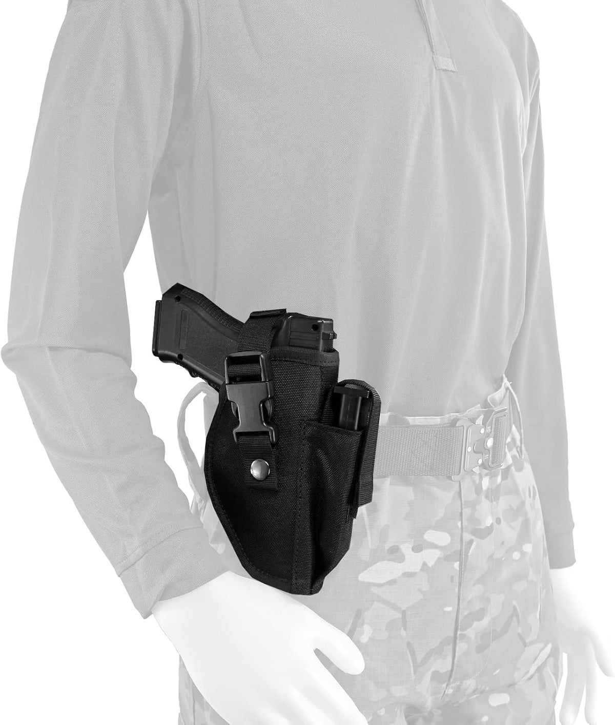 Black Tactical Belt Holster with Mag Pouch and Metal Clip X773