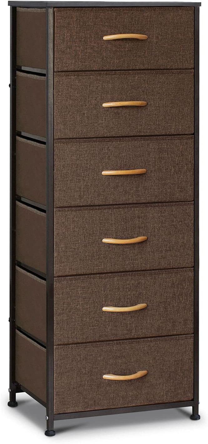 Brown 6 Drawer Fabric Dresser with Metal Frame M26799