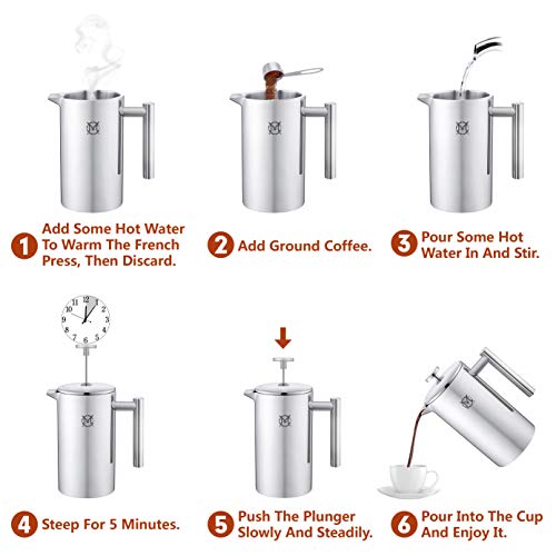 Single Serve 1 Cup Small Stainless Steel Thermal Double Walled French Press 350ML G384