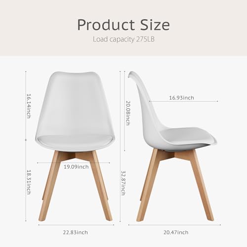 White PU Leather Dining Chairs Set of 4 with Wood Legs R156