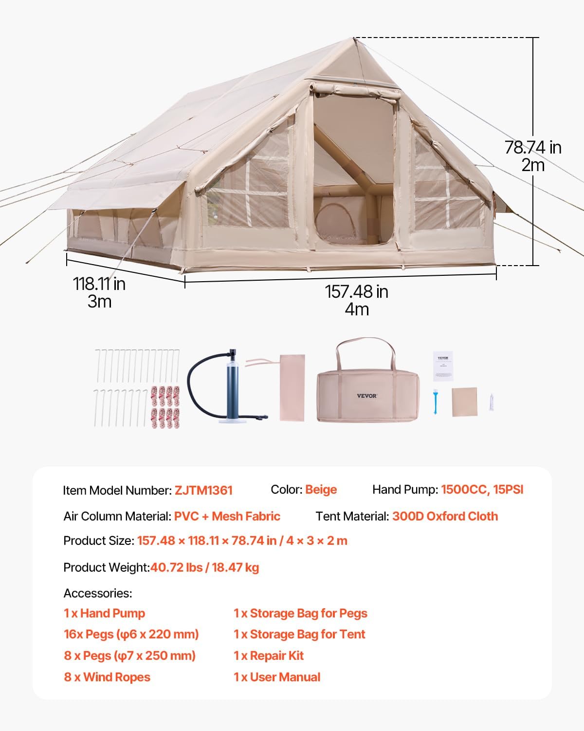 300D Oxford Inflatable Tent 5-8 Person E3370
