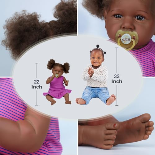 22 Inch Lifelike Soft Body Realistic African American Baby Dolls with Feeding Kit U589250