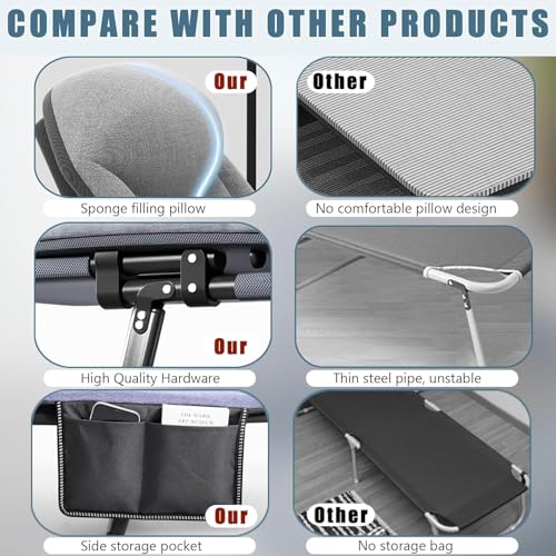 Grey Medium 70 in Foldable Camping Cot with Pillow H657458