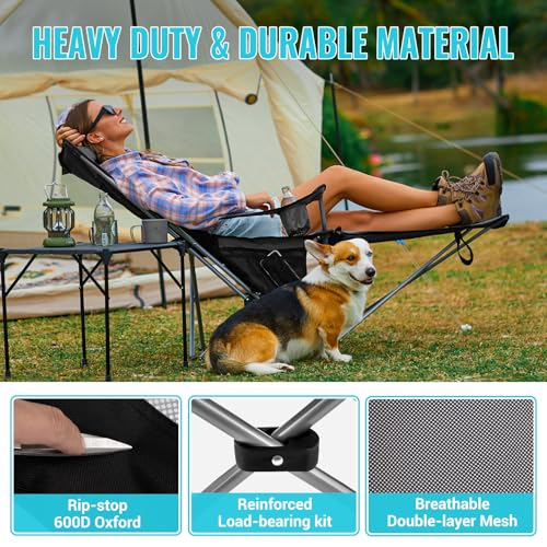 2-in-1 Reclining Camping Chair with Footrest Folding Lounge Chair with Adjustable Backrest U27820