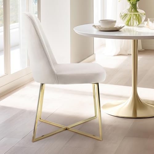 Ivory Velvet Accent Chairs Set of 2 with Gold Metal Legs Y77372