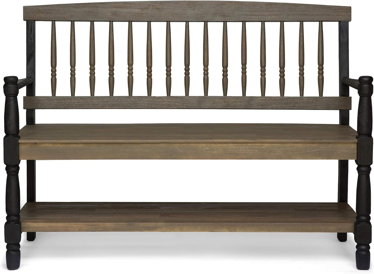 Gray and Black Acacia Wood Bench with Shelf T631201