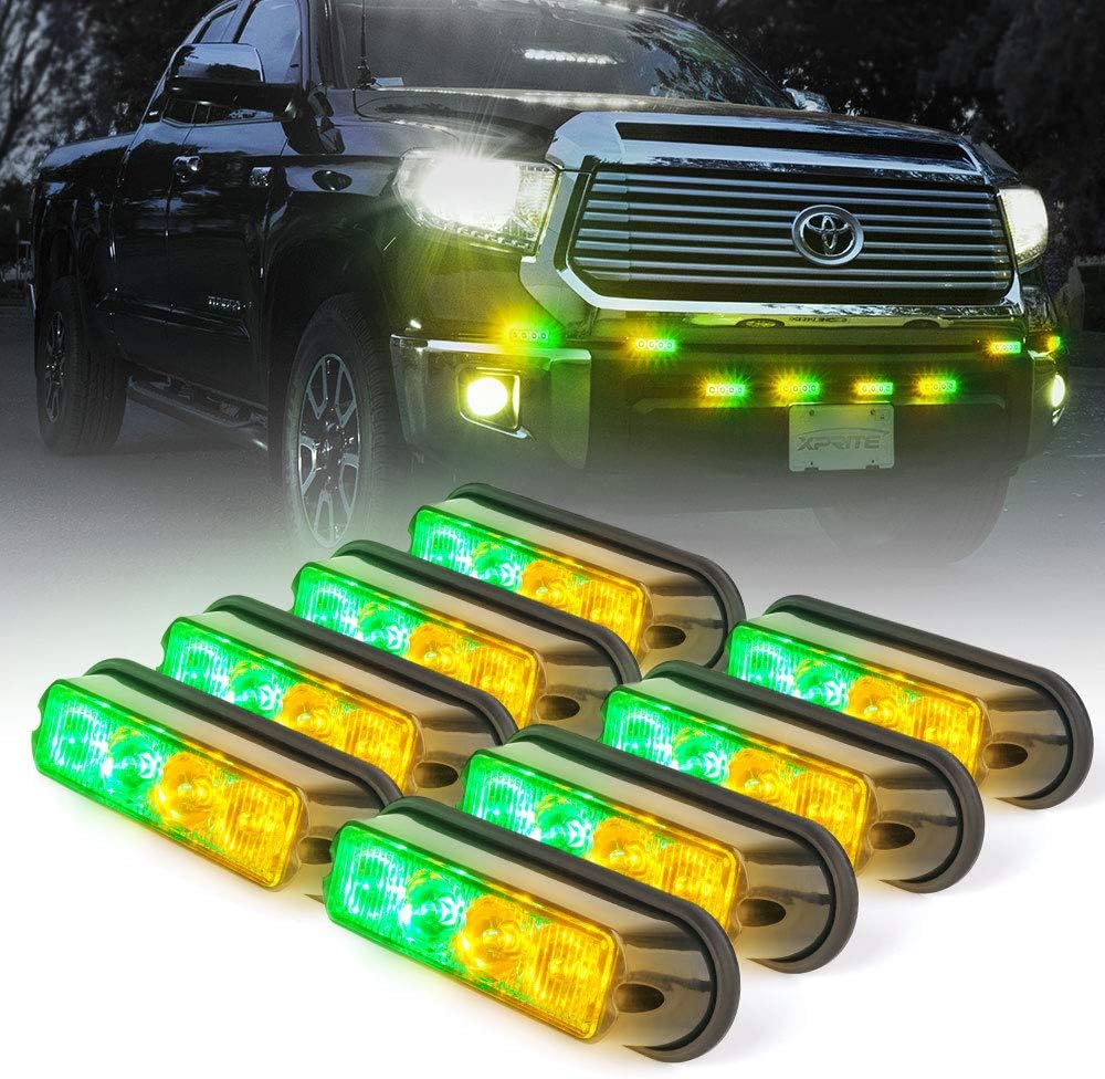 Amber Yellow & Green 4 LED 4 Watt Emergency Vehicle Waterproof Surface Mount Strobe Light Head with Clear Lens - 8 Pack W544691