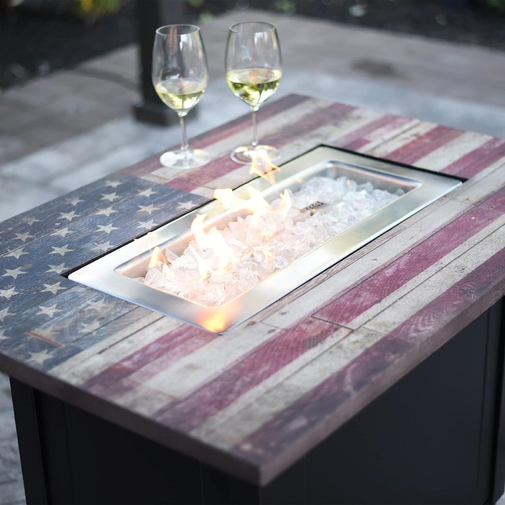 40,000 BTU Rectangular Patio Gas Fire Pit with White Fire Glass and Cover B734251