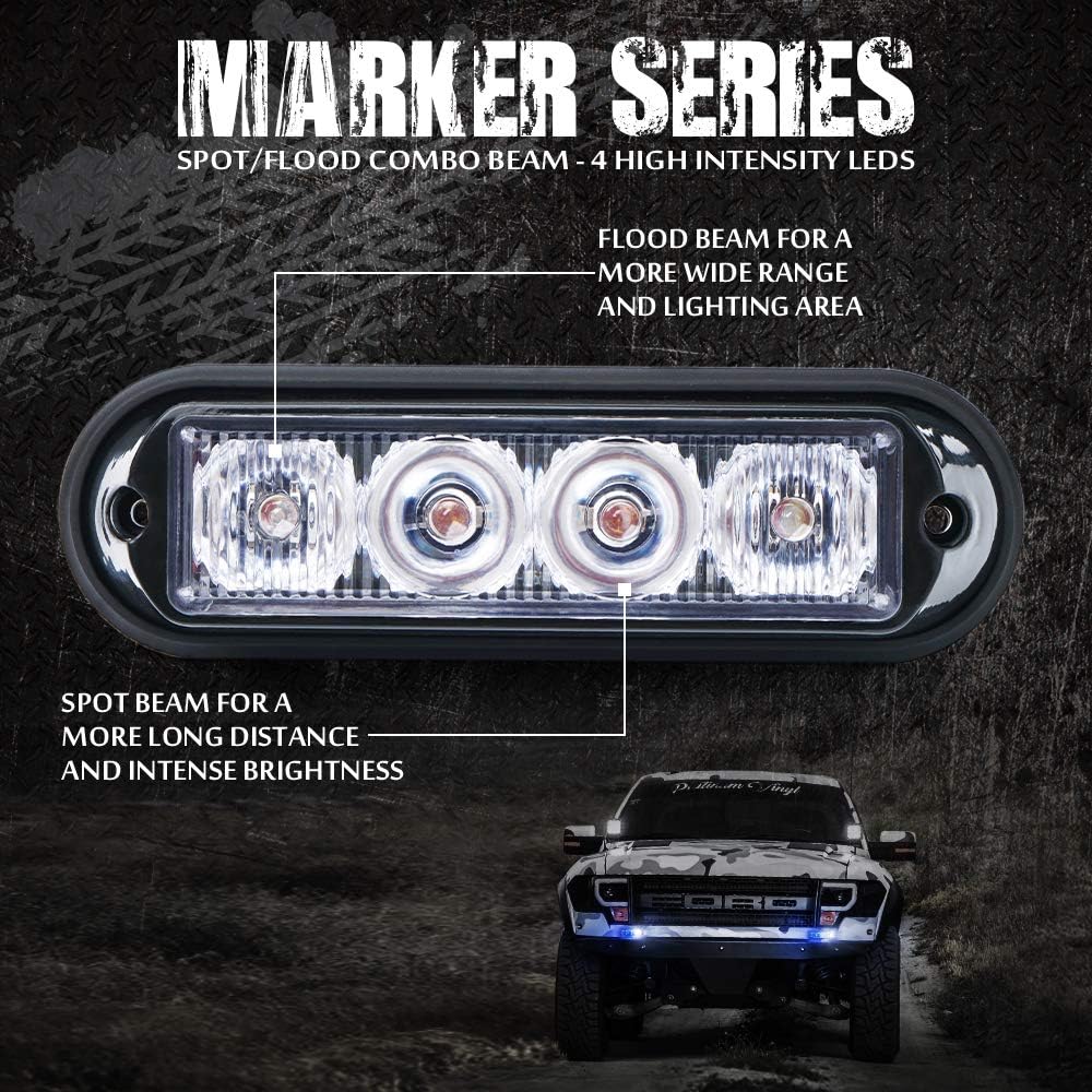 Amber Yellow & Green 4 LED 4 Watt Emergency Vehicle Waterproof Surface Mount Strobe Light Head with Clear Lens - 8 Pack W544691
