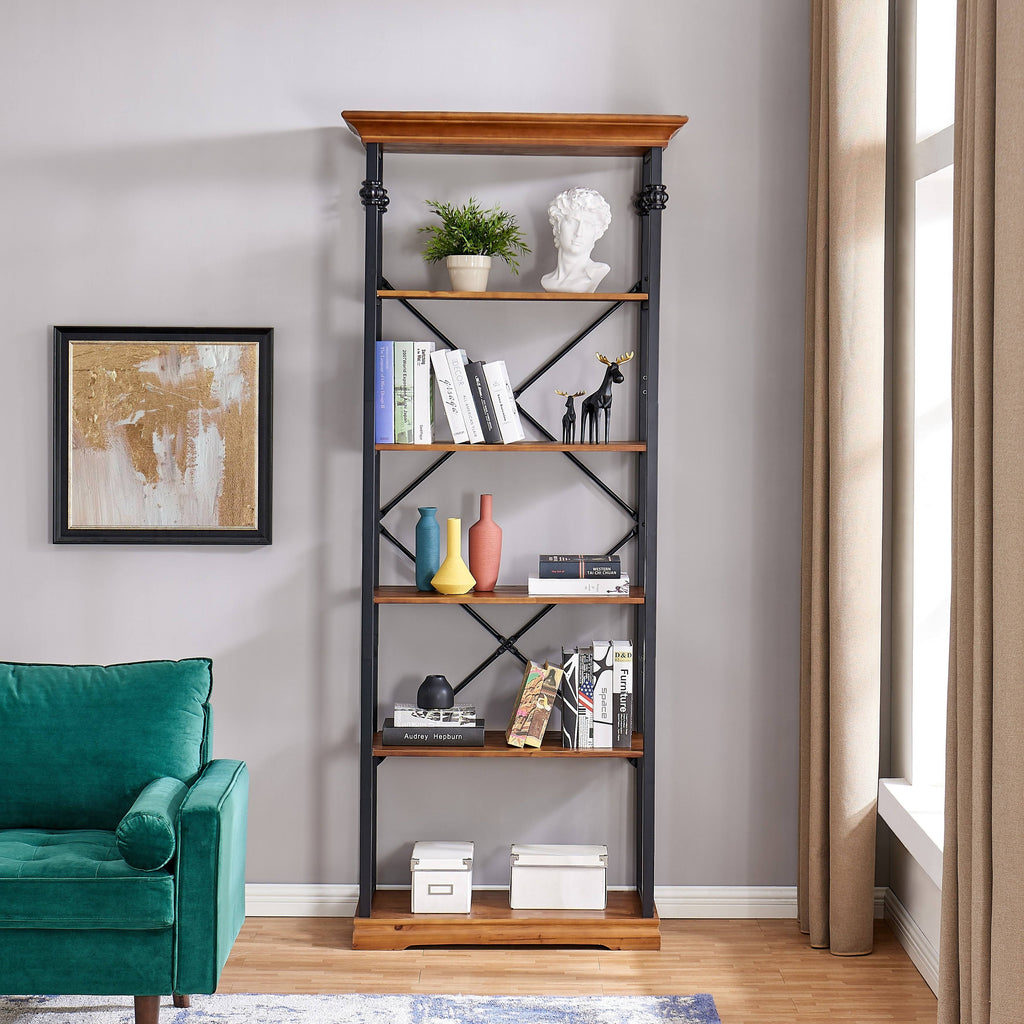 6-Tier Wood and Metal Open Bookcase T16460
