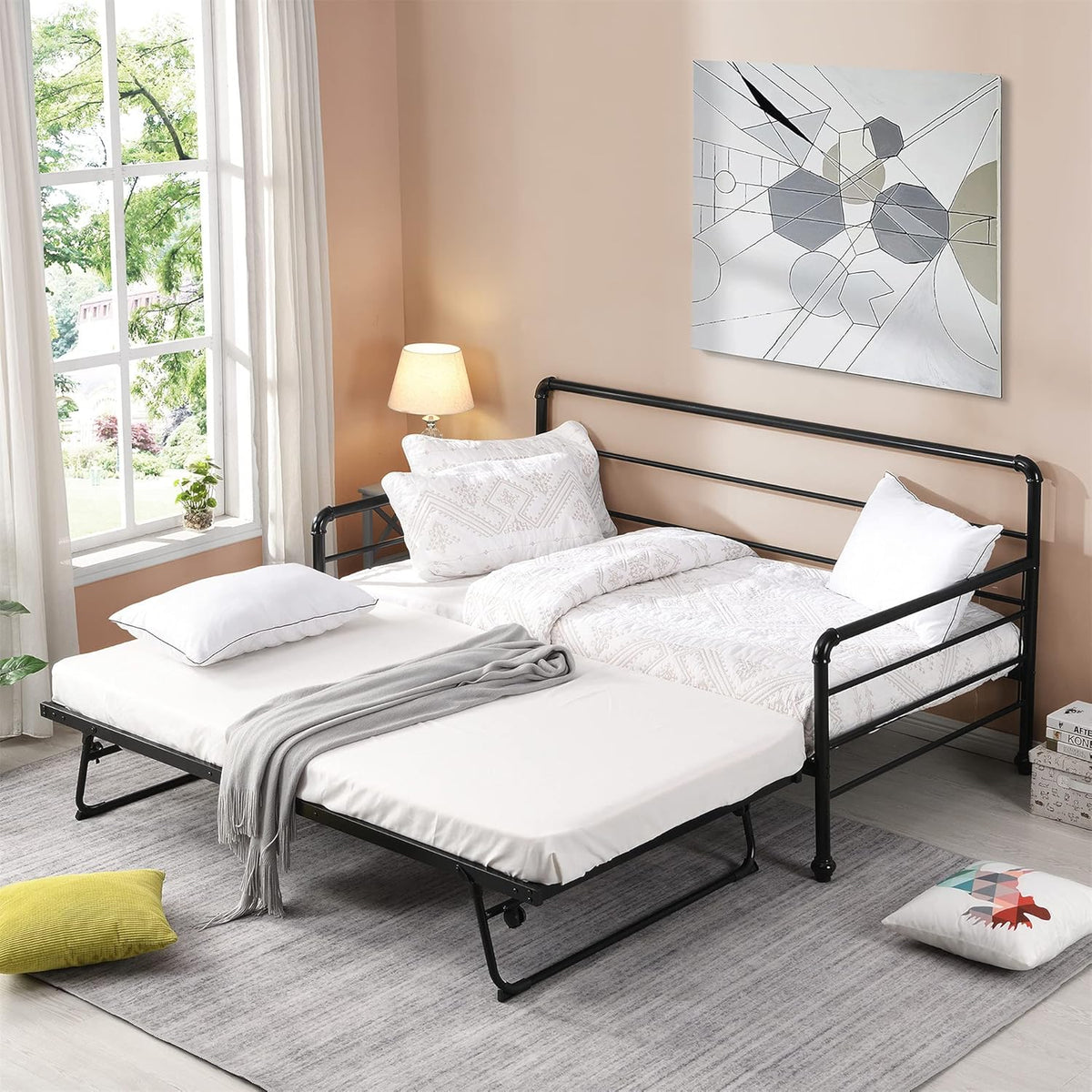 White Twin Size Metal Daybed with Built-in Desk R932156