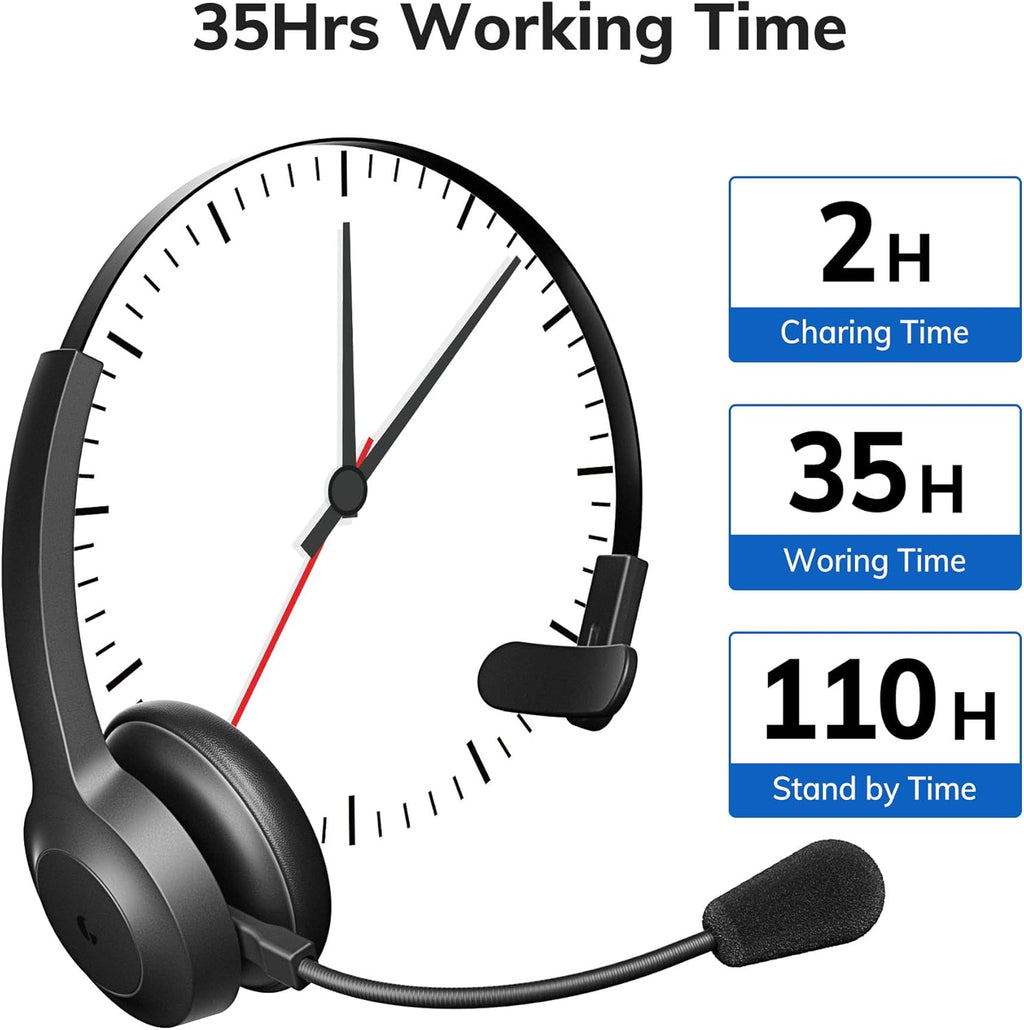 Bluetooth Headset with Microphone, AI Noise Cancelling, 35 Hrs Talk Time H885