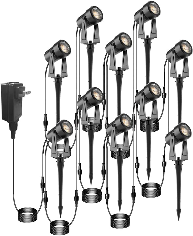 3Wx10 Low Voltage Outdoor Landscape Spotlights with Stake, 3000K Warm White IP65 Waterproof, 10Pack X307726