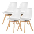 White PU Leather Dining Chairs Set of 4 with Wood Legs R156