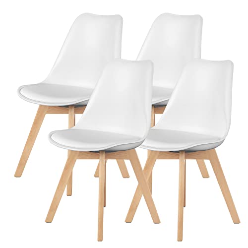 White PU Leather Dining Chairs Set of 4 with Wood Legs R156