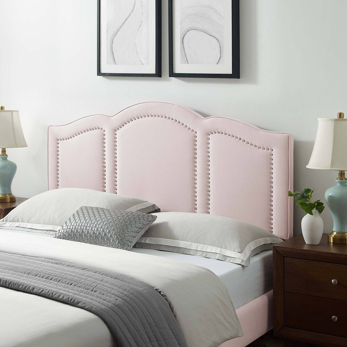 King/California King Pink Velvet Headboard E6547