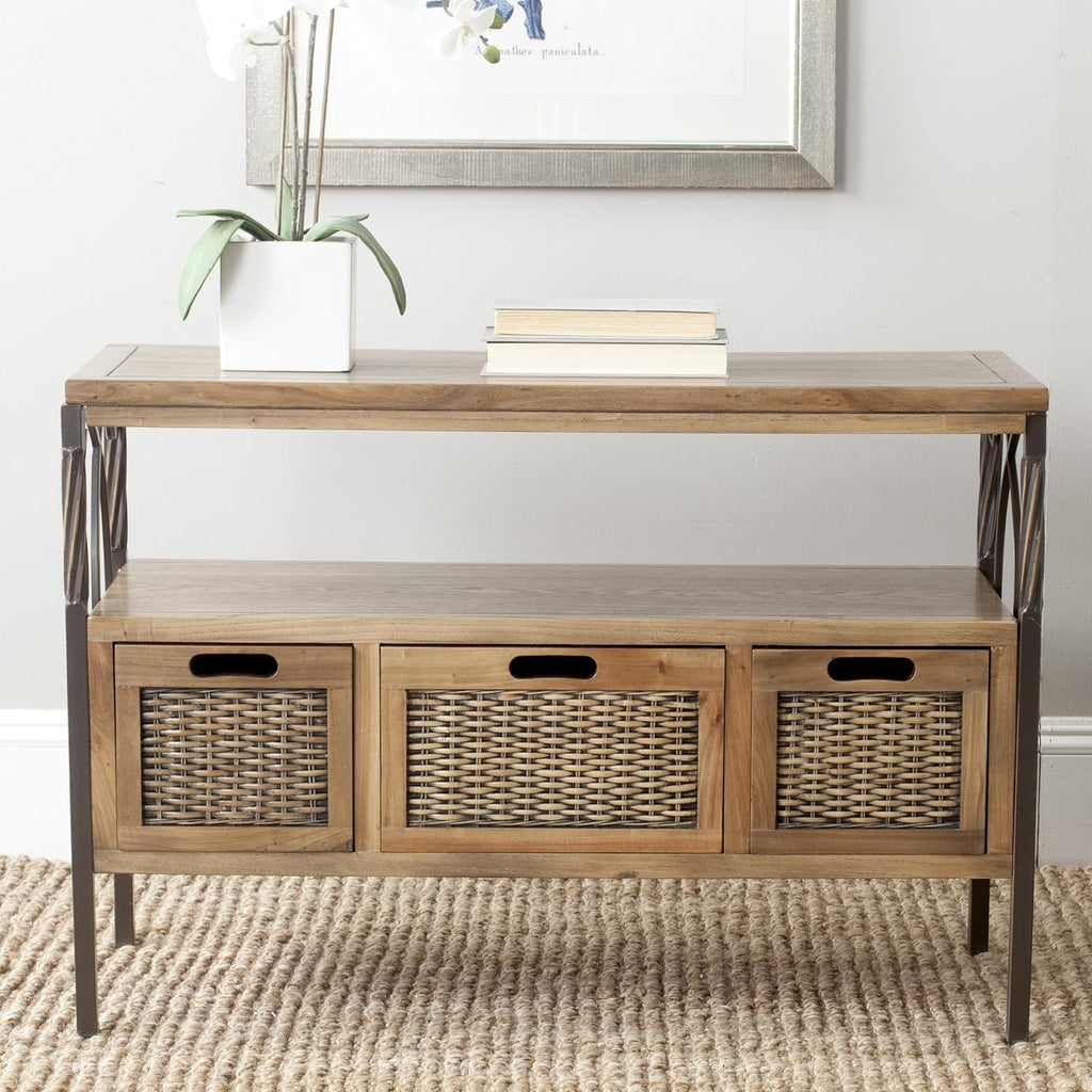Antique Dark Walnut and Pewter 3-Drawer Console Table J735