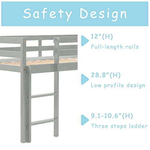 Solid Wood Twin Size Loft Bed with Ladders and Guard Rails V450