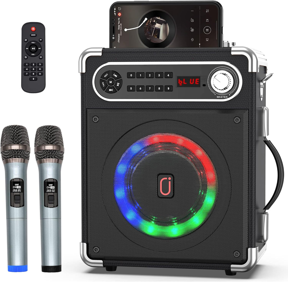 Portable Bluetooth Karaoke Machine with Two Wireless Microphones L853254