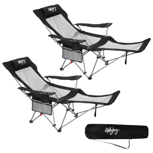 2-in-1 Reclining Camping Chair with Footrest Folding Lounge Chair with Adjustable Backrest U27820