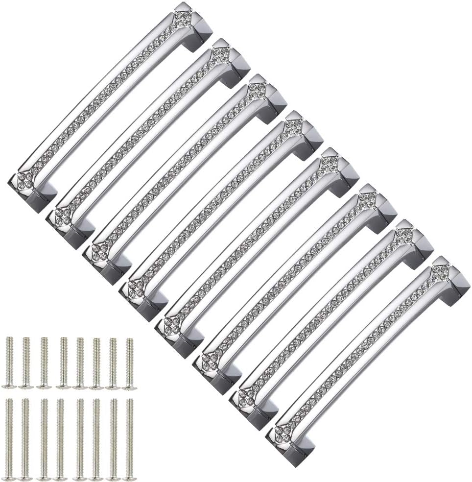 Polished Chrome Cabinet Hardware Handles 8 Pack 128mm Hole Center E146