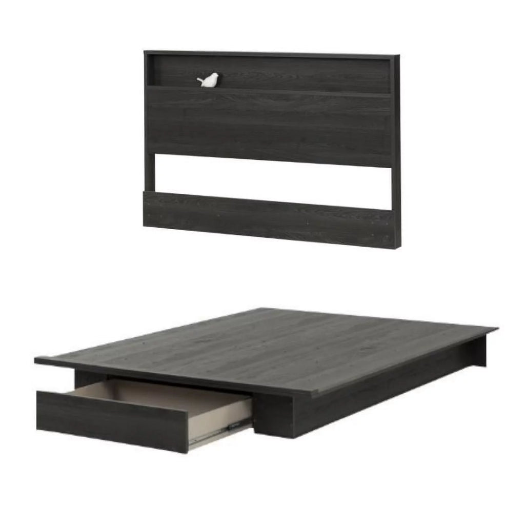 Queen Platform Bed & Headboard Set in Gray Oak X76193