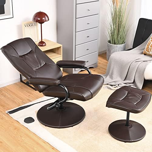 Grey PU Leather Swivel Reclining Chair with Ottoman F31753