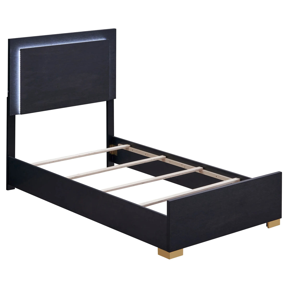 Black Gold Wood Eastern King Bed with LED Lighting P19160