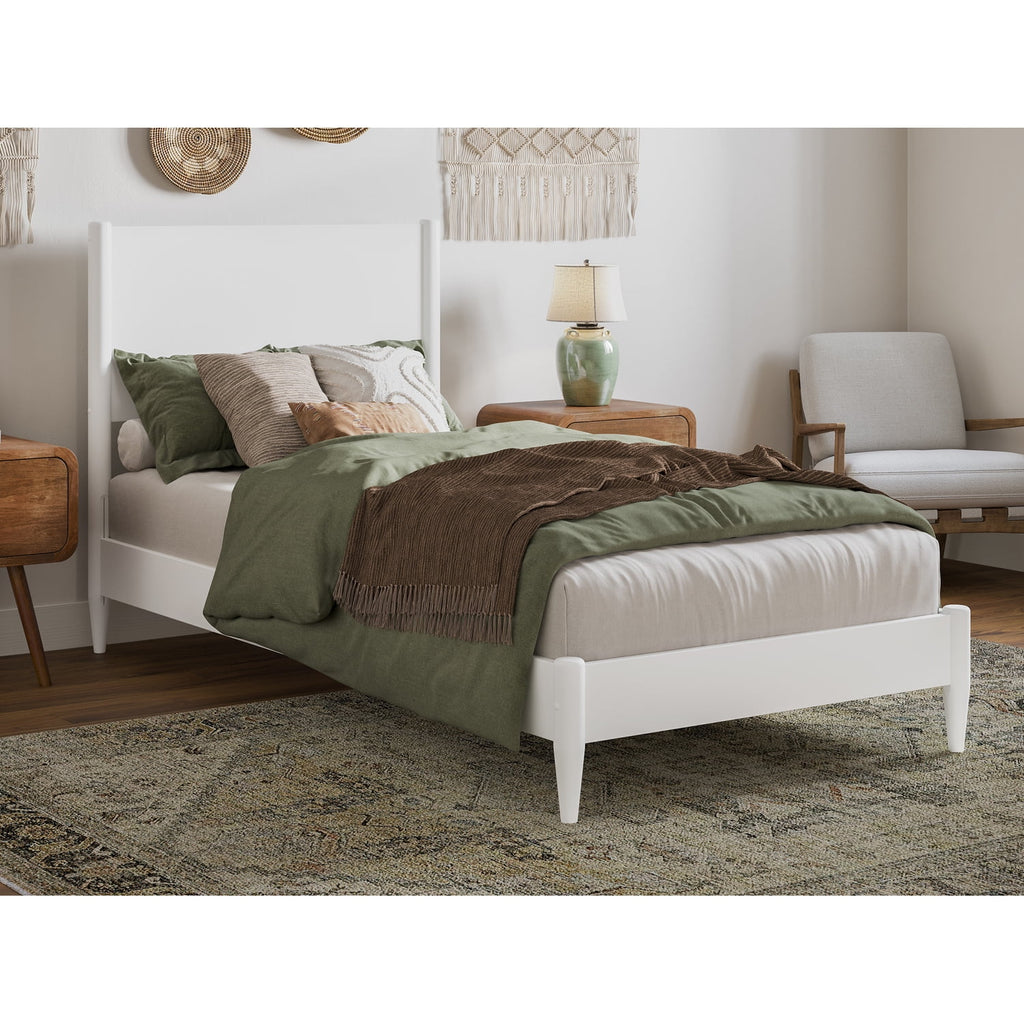 Twin XL Wood Low Profile Platform Bed in White O1047