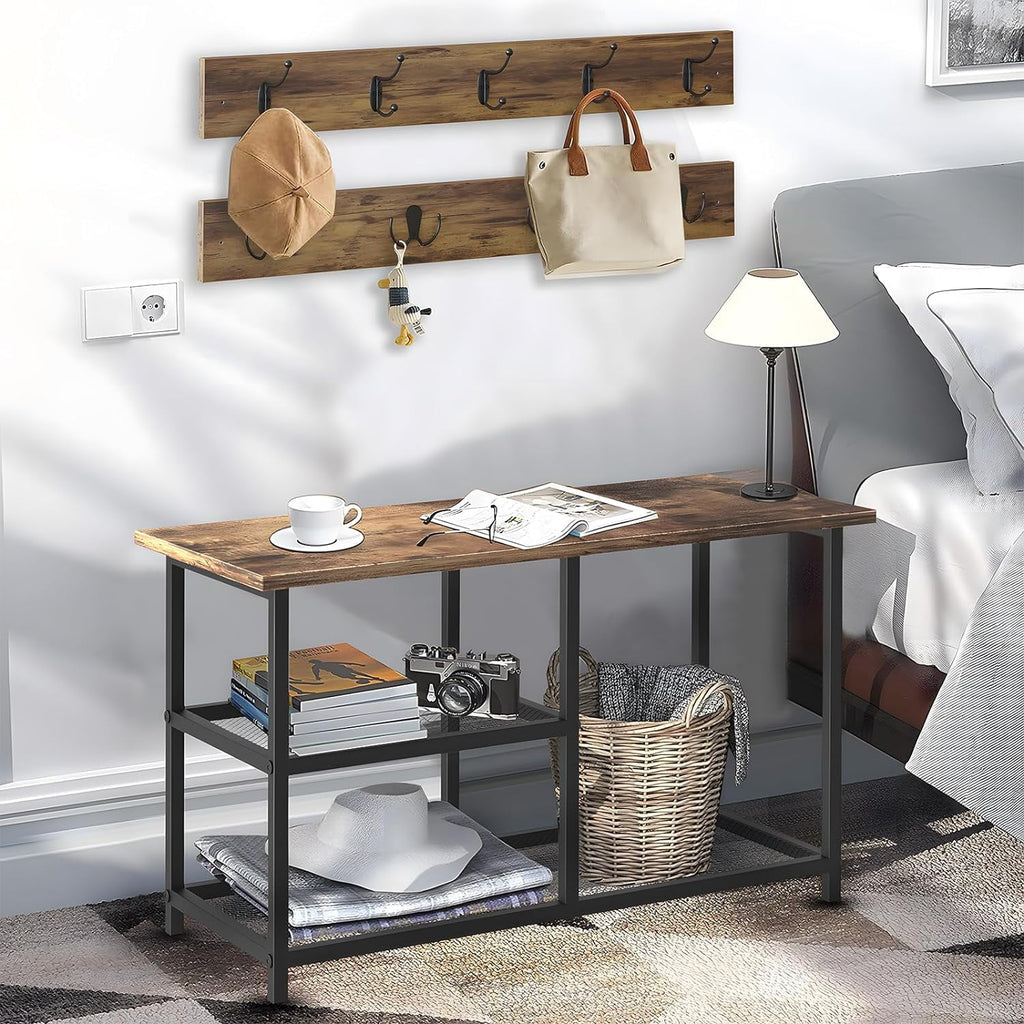Rustic Brown Coat Shoe Rack Bench Set E46349