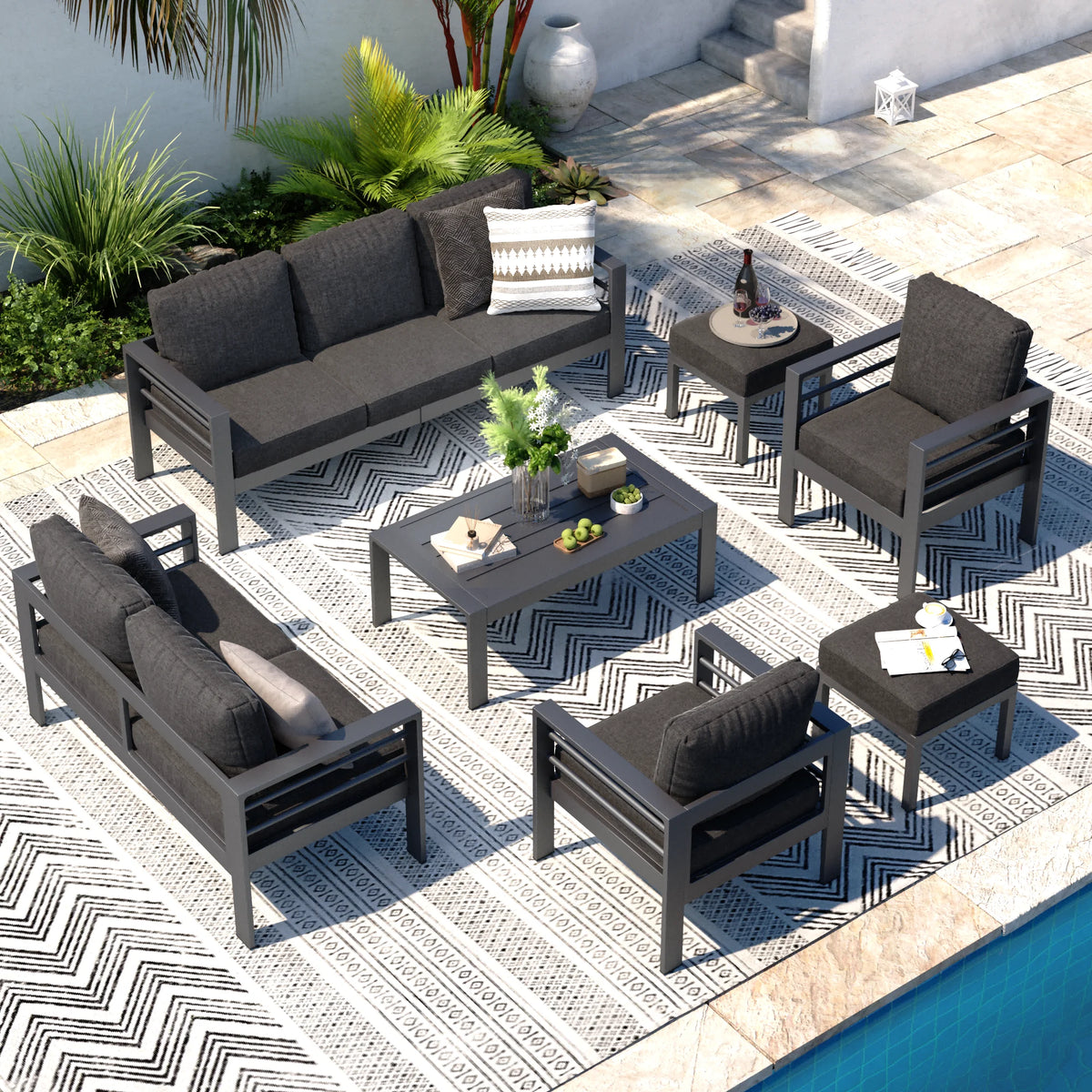 7 Pieces Aluminum Sectional Sofa Set F59218