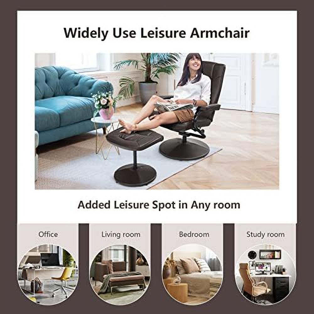 Grey PU Leather Swivel Reclining Chair with Ottoman F31753