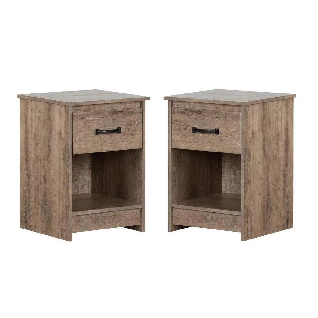 1 Drawer Wood Nightstand Set in Weathered Oak (Set of 2) R77652
