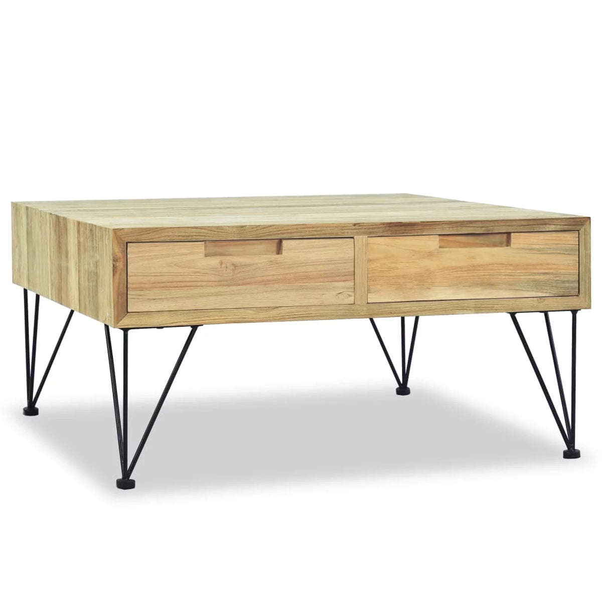 Coffee Table with 2 Storage Drawers Teak Wood Wrought Iron Legs E134083