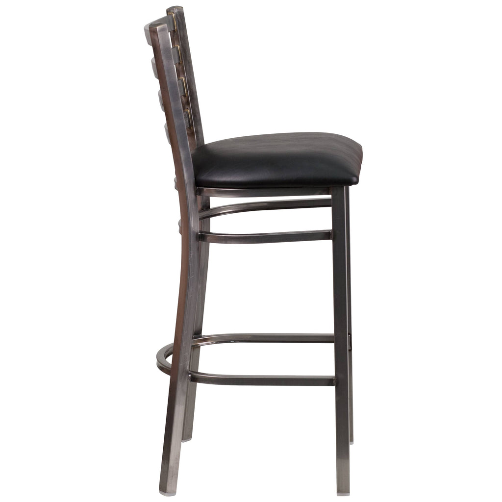 Cherry Wood Seat Clear Coated Metal Frame Ladder Back Stool C986128