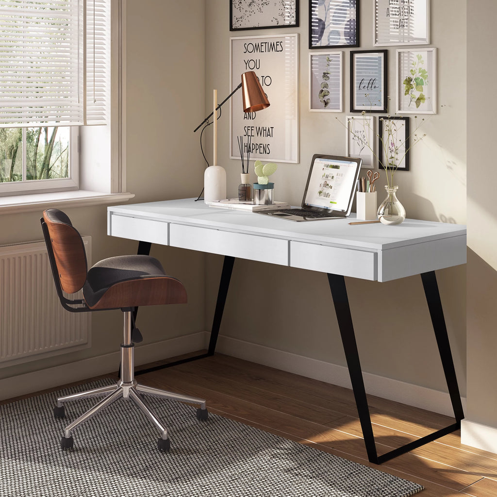 Distressed White Wood Desk with Keyboard Tray W1454