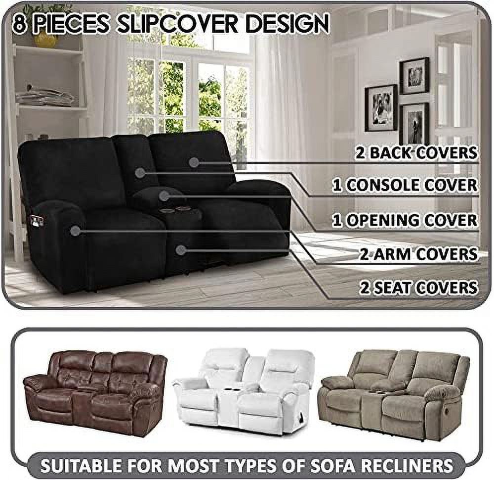 Ivory Velvet 2 Seater Loveseat Recliner Slipcovers with Middle Console A860583