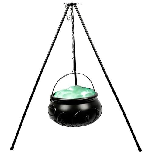 Large Plastic Black Cauldron with String Lights V382459