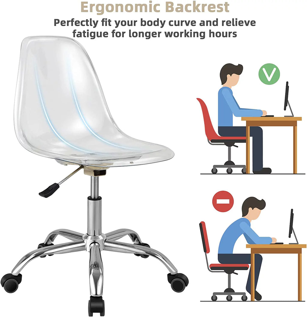 Acrylic Clear Armless Rolling Desk Chair Set of 2 F531202