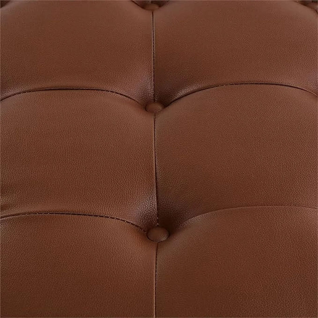 Brown Round Faux Leather Storage Ottoman L1460