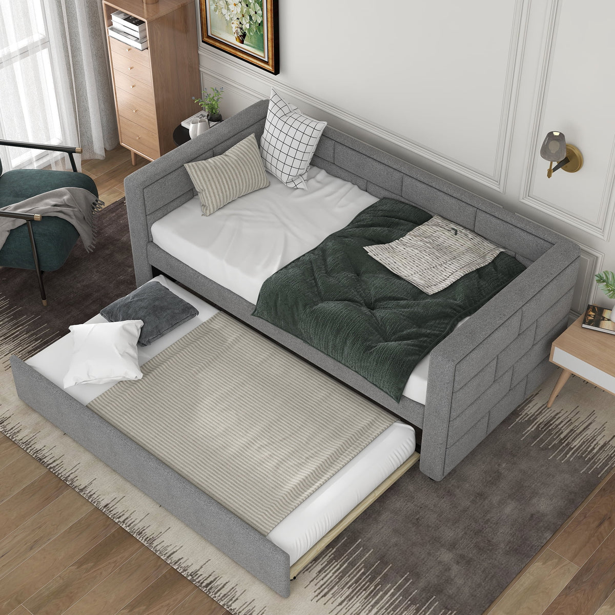 Pull Out Full Size Upholstered Sofa Bed with Rollers Z511390
