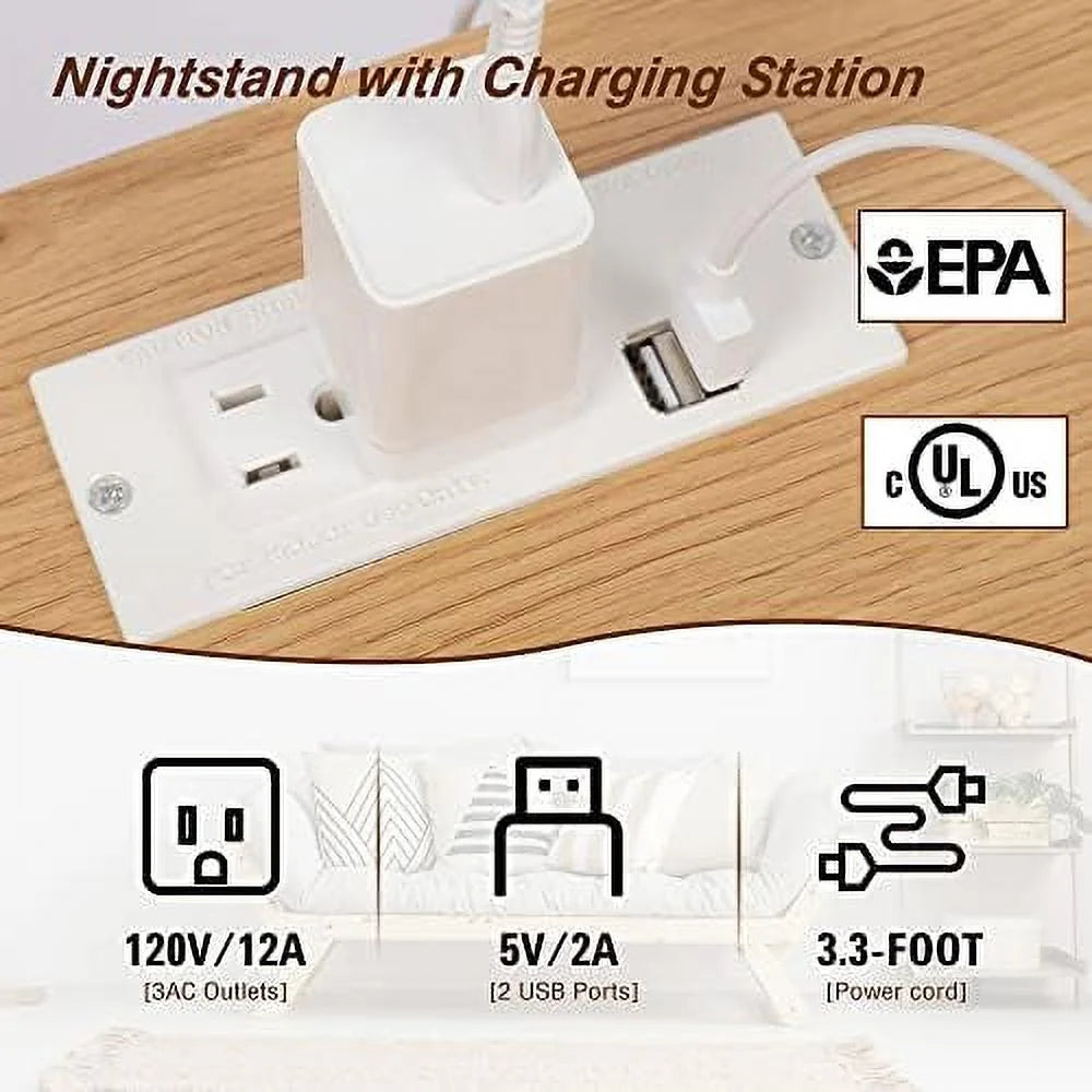 Rattan Nightstand with Charging Station M41774