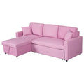 Pink Linen Reversible Sleeper Sectional Sofa with Storage Chaise N35606