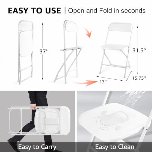 10 Pack White Plastic Folding Chairs 400lbs Capacity F904