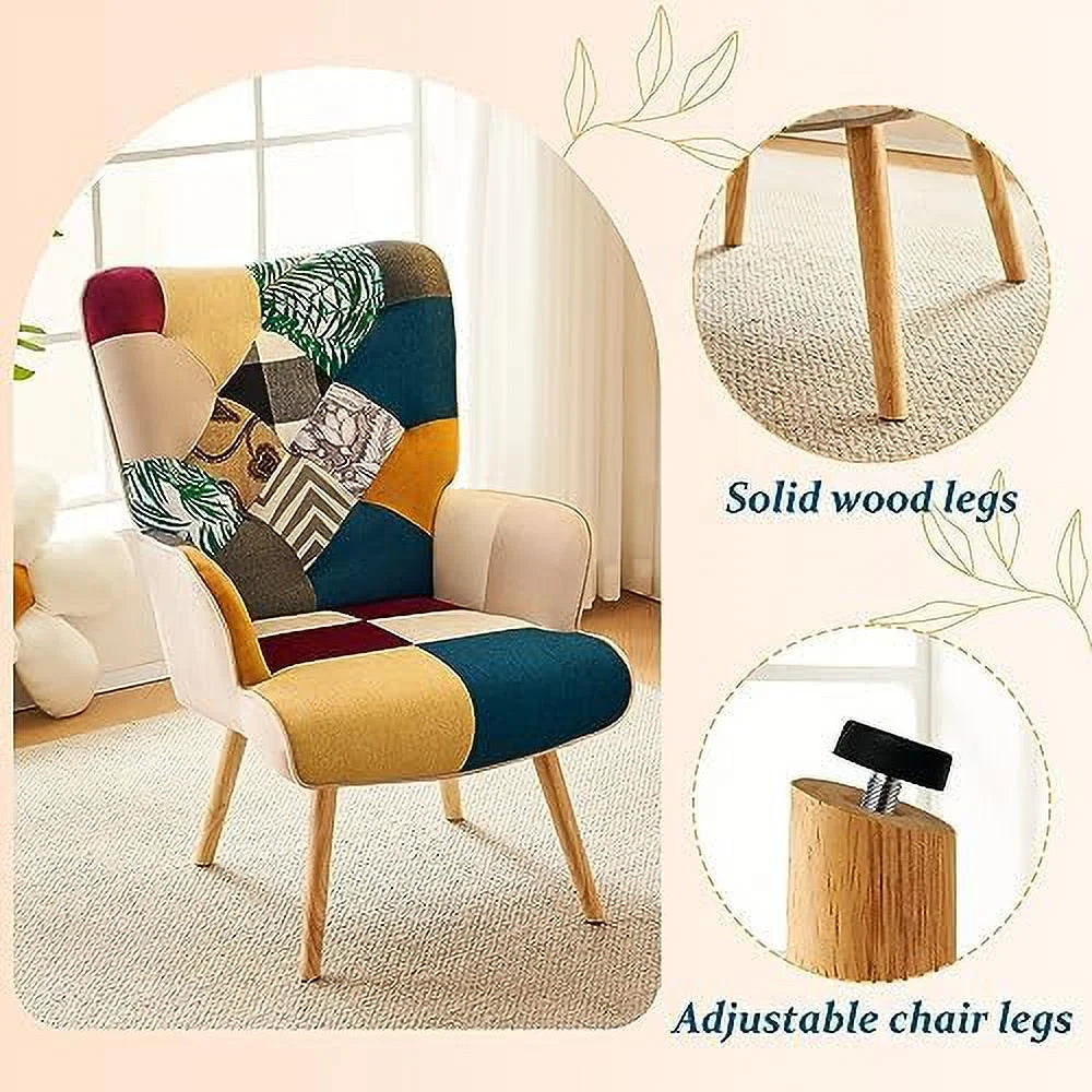 High Back Accent Chair with Linen Fabric and Wood Feet M955353