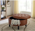 Brown Round Faux Leather Storage Ottoman L1460