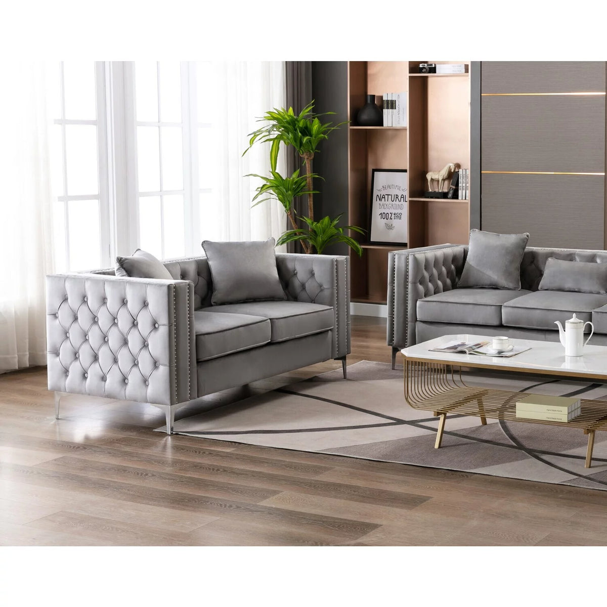 Gray Velvet Loveseat E707040