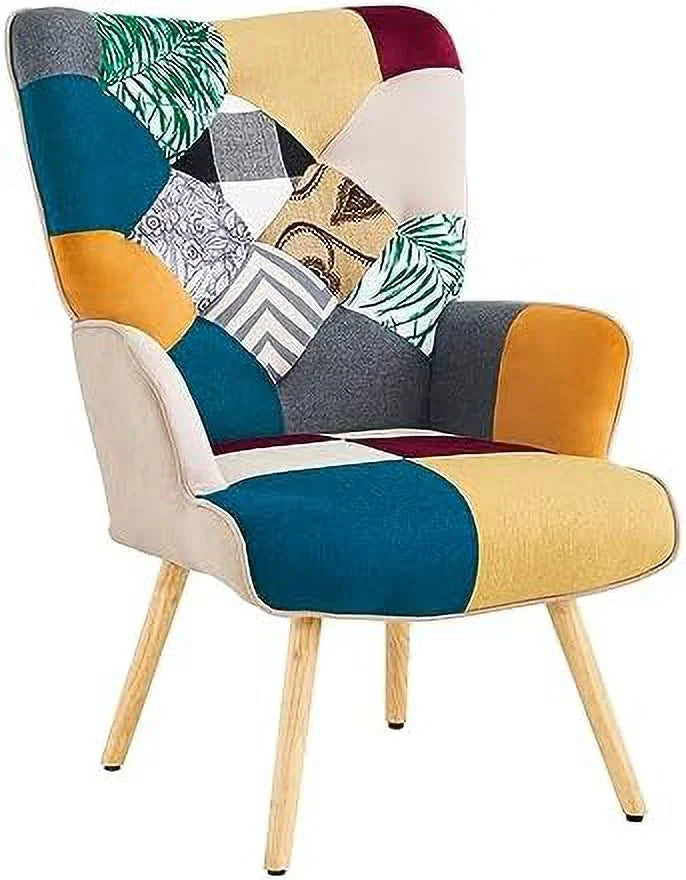 High Back Accent Chair with Linen Fabric and Wood Feet M955353