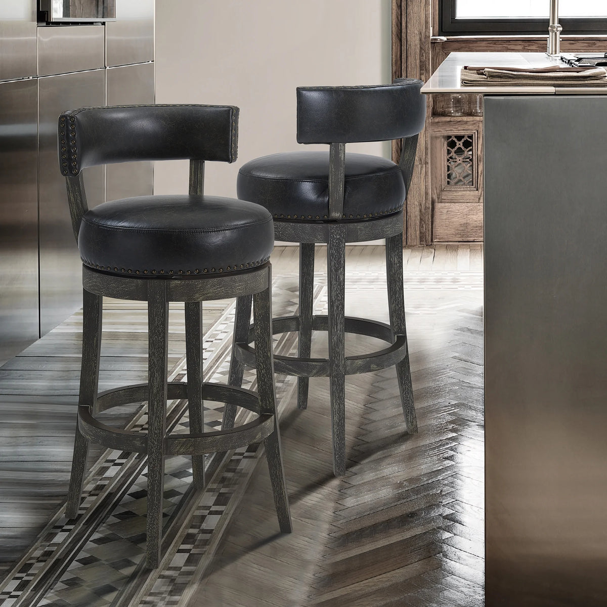 26" Wood Leather Swivel Counter Stool N36180