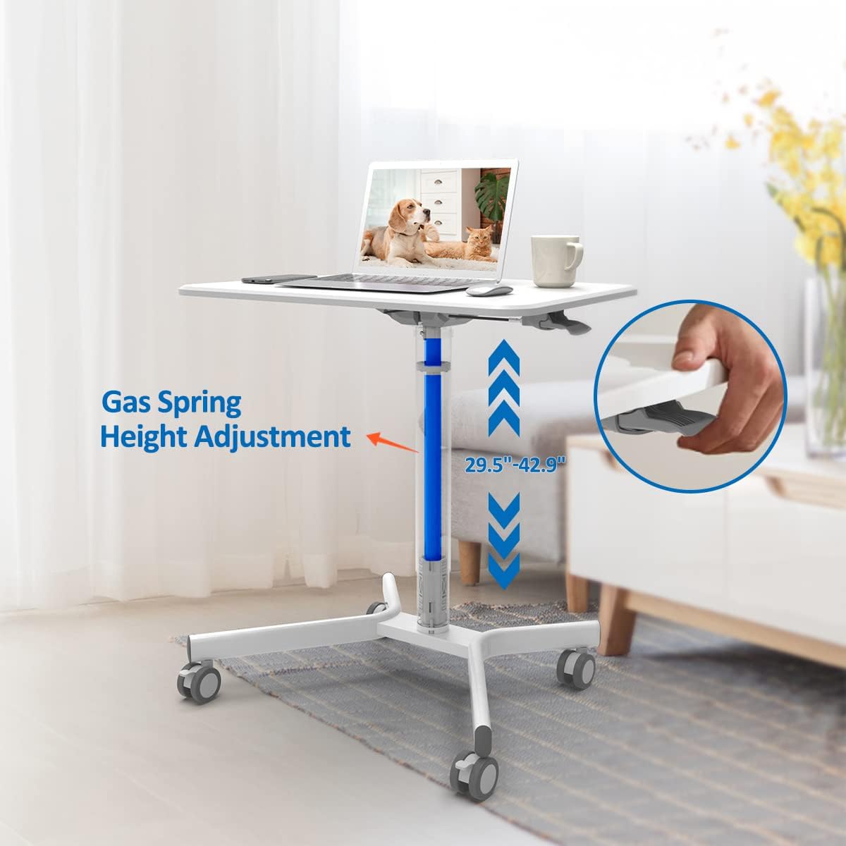 Pneumatic Mobile Laptop Standing Desk with Lockable Wheels O619130